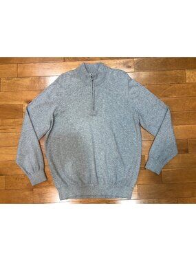 LL Bean Cotton Cashmere Quarter Zip Pullover Sweater Gray Mock Neck Size XL